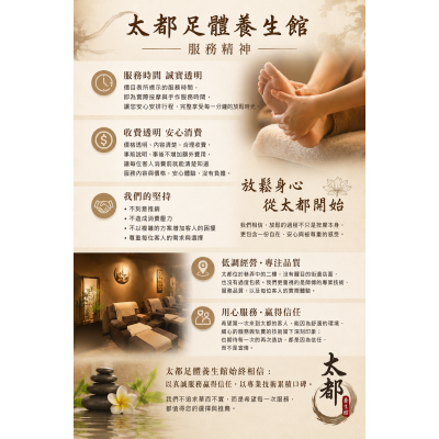 太都足體養生館|服務精神 太都足體養生館|服務精神